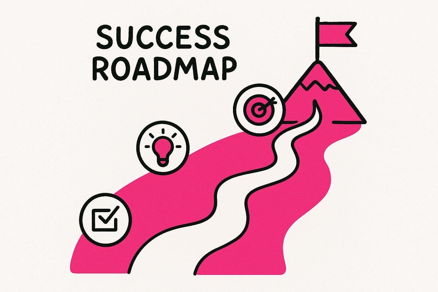 1107 A winding path leads to a flag-topped mountain, with icons for checklist, lightbulb, and target, labeled Success Roadmap.